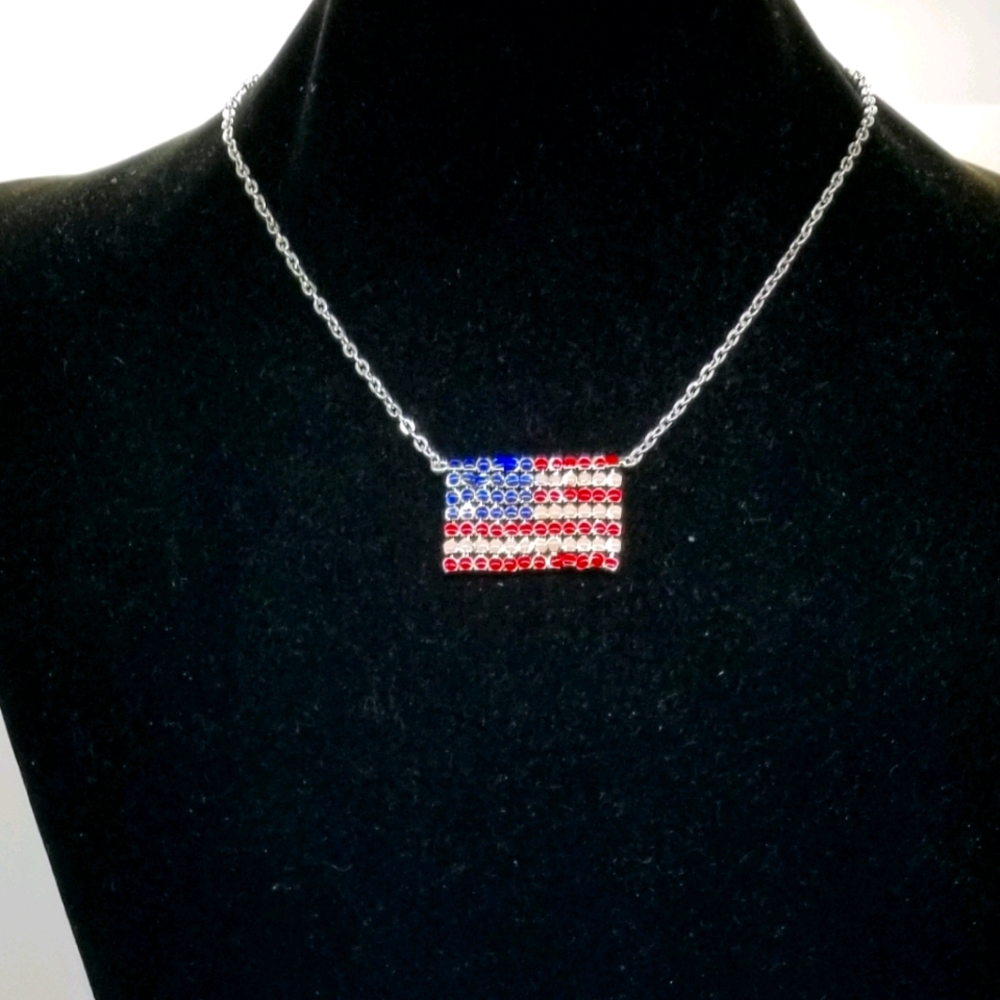 Necklace American flag silver